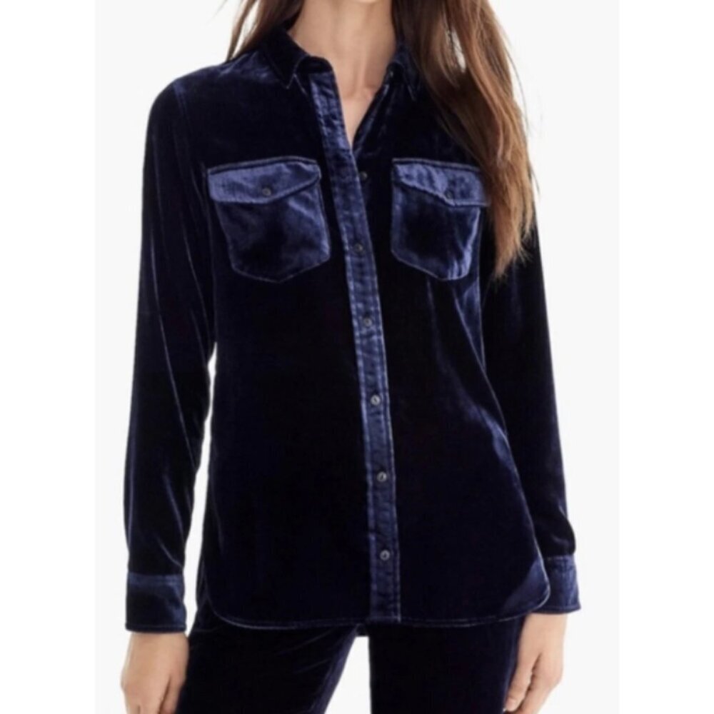 J Crew Classic Fit Button Front Long Sleeve Shirt Drapey Velvet Elegant - 4